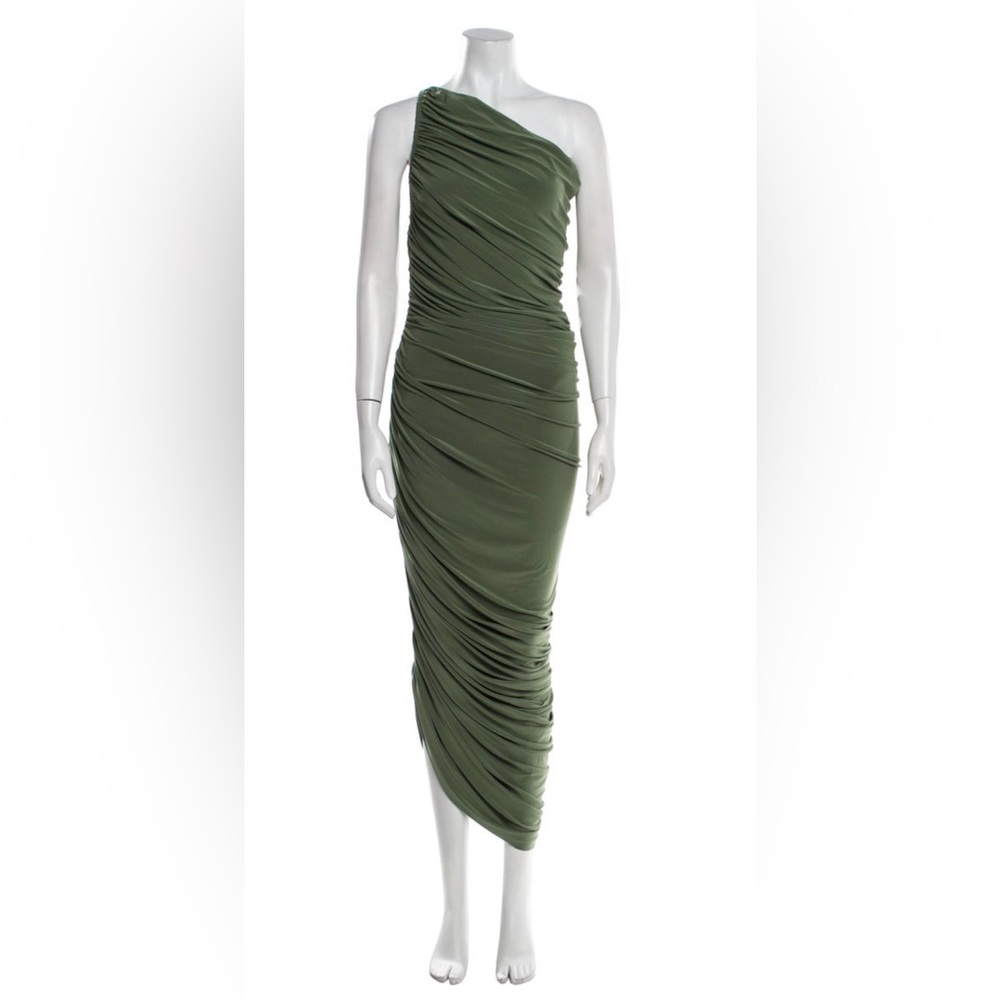 Norma Kamali Olive Green One-Shoulder Maxi Dress
